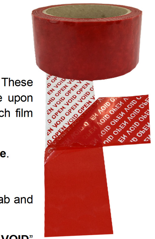 Tamper Tape TEV-STR or TEV-OVR red/white striped or solid red options